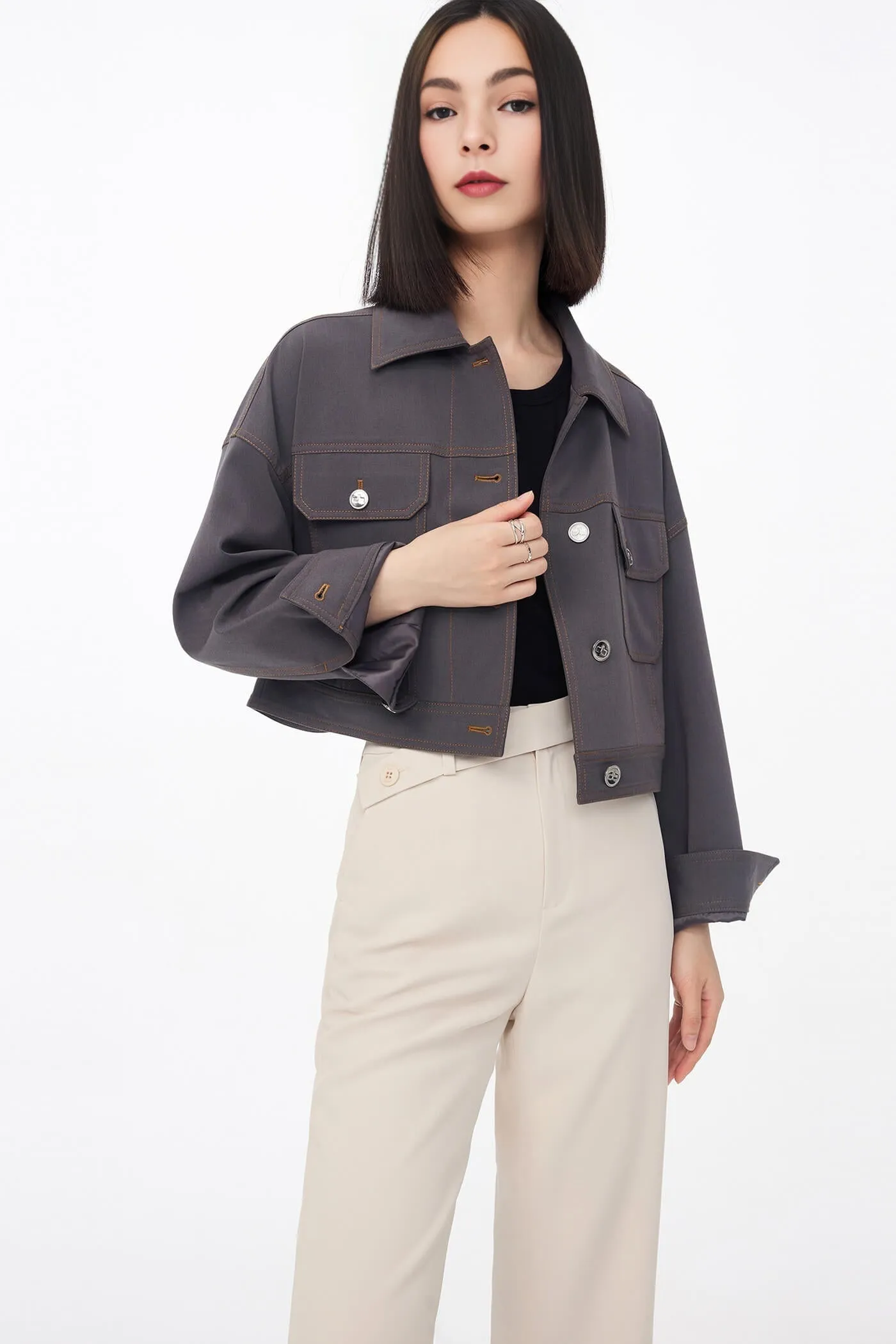 Workwear Style Loose Short Blouse