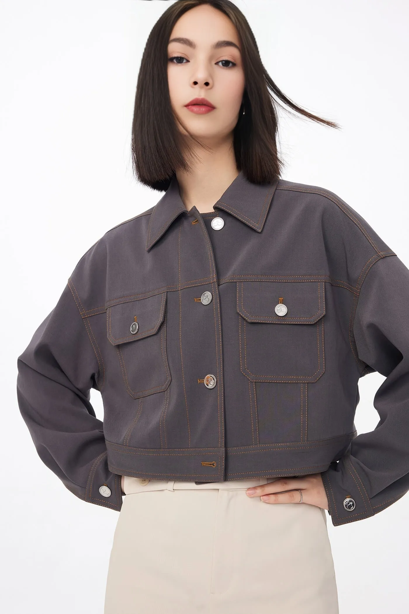 Workwear Style Loose Short Blouse