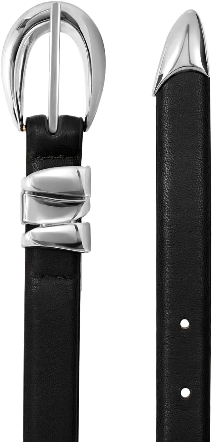 XZQTIVE Women's Skinny Leather Belts Ladies Thin Waist Belts for Jeans Dress Pants Trendy Black Belt with Gold Buckle